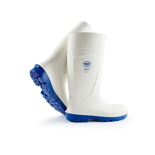 Bekina Steplite EasyGrip PU Boot, Steel Toecap, White-Blue, Size 5